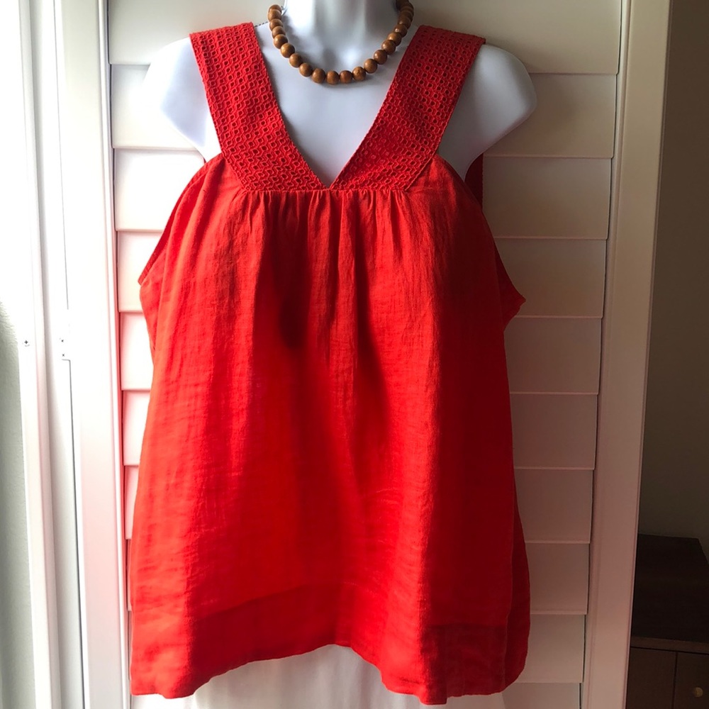 J Crew Poppy Red Linen Tank Top